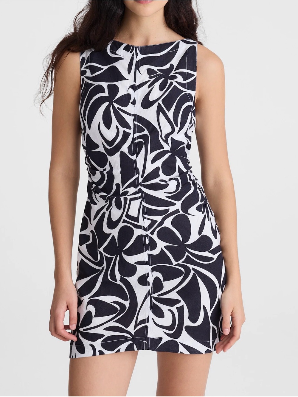 NWT Madewell Boatneck Shirred Mini Dress in 100% Linen